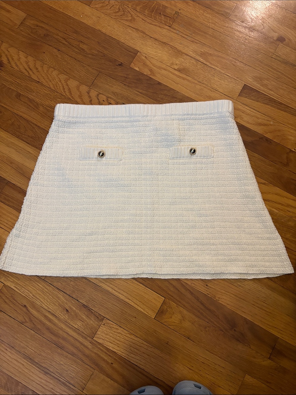 H&M Cream Textured Midi Skirt with Button-Detail Pockets